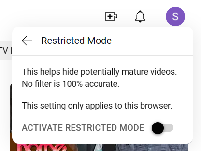 Restricted Mode notice on YouTube